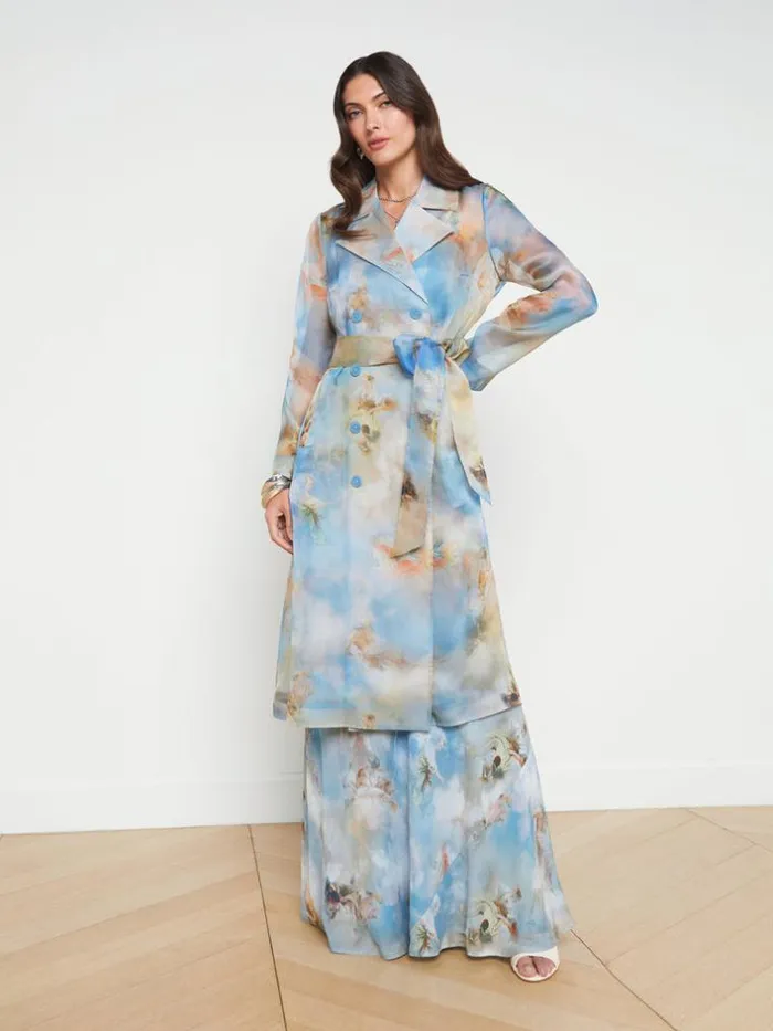 L039Agence Blazers and Jackets Women Moda Silk Organza Trench Coat Light Blue Multi Renaissance L039Agence Blazers and Jackets Women Moda Silk Organza Trench Coat Light Blue Multi Renaissance