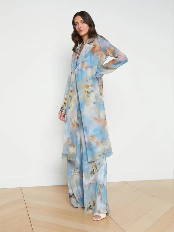 L039Agence Blazers and Jackets Women Moda Silk Organza Trench Coat Light Blue Multi Renaissance