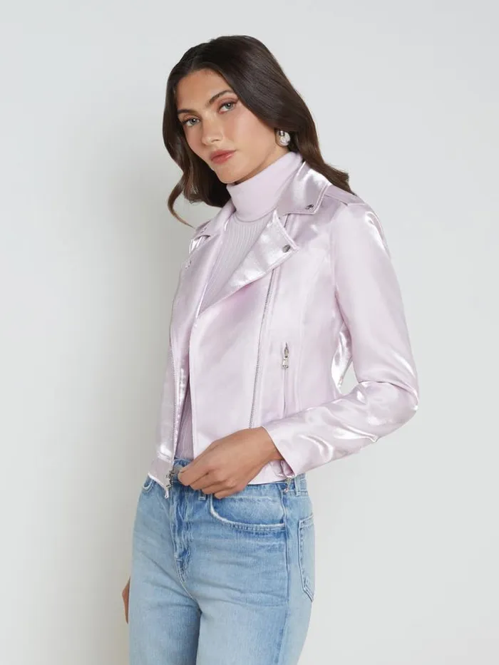 L039Agence Blazers and Jackets Women SatinOrganza Biker Jacket Lilac Snow