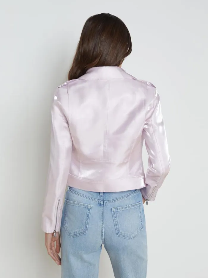 L039Agence Blazers and Jackets Women SatinOrganza Biker Jacket Lilac Snow
