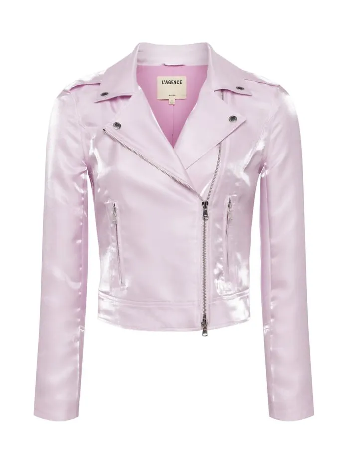 L039Agence Blazers and Jackets Women SatinOrganza Biker Jacket Lilac Snow