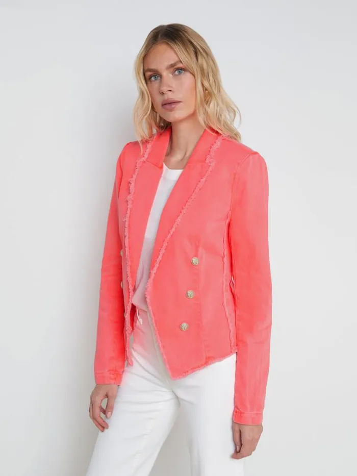 L039Agence Blazers and Jackets Women Wayne Denim Blazer Soft Neon Coral