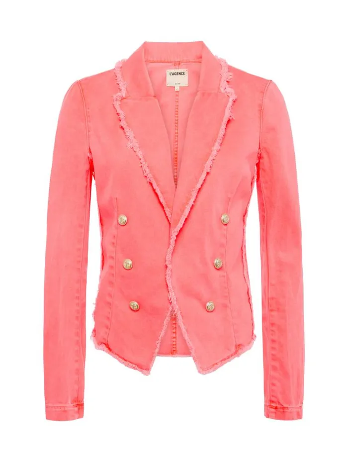 L039Agence Blazers and Jackets Women Wayne Denim Blazer Soft Neon Coral