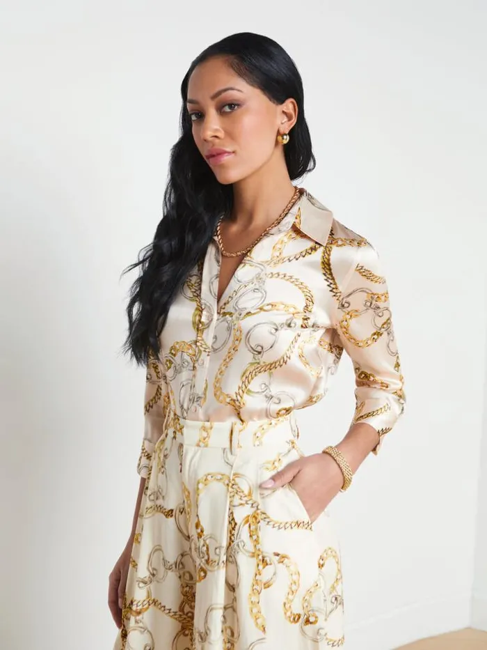 L039Agence Blouses and Tops Women Dani Silk Blouse Ecru Multi Oversized Chain