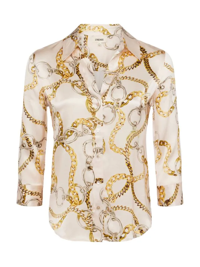 L039Agence Blouses and Tops Women Dani Silk Blouse Ecru Multi Oversized Chain