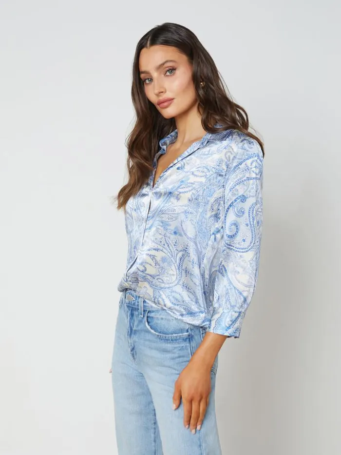 L039Agence Blouses and Tops Women Dani Silk Blouse Ivoryblue Decorated Paisley