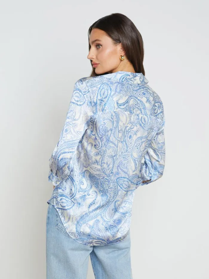 L039Agence Blouses and Tops Women Dani Silk Blouse Ivoryblue Decorated Paisley