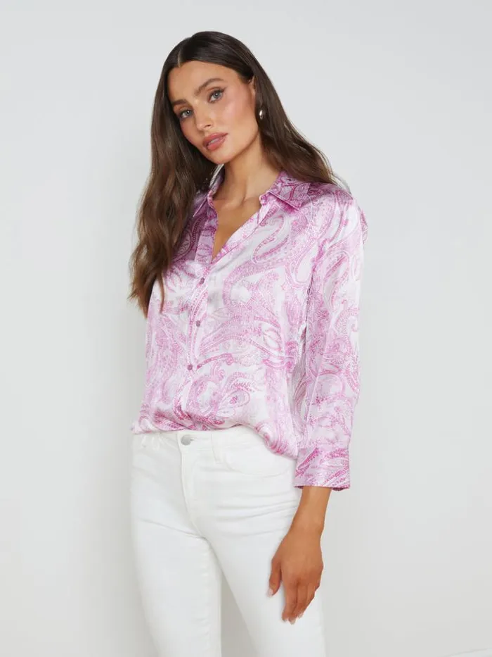 L039Agence Blouses and Tops Women Dani Silk Blouse Lilac Snowdecorated Paisley L039Agence Blouses and Tops Women Dani Silk Blouse Lilac Snowdecorated Paisley