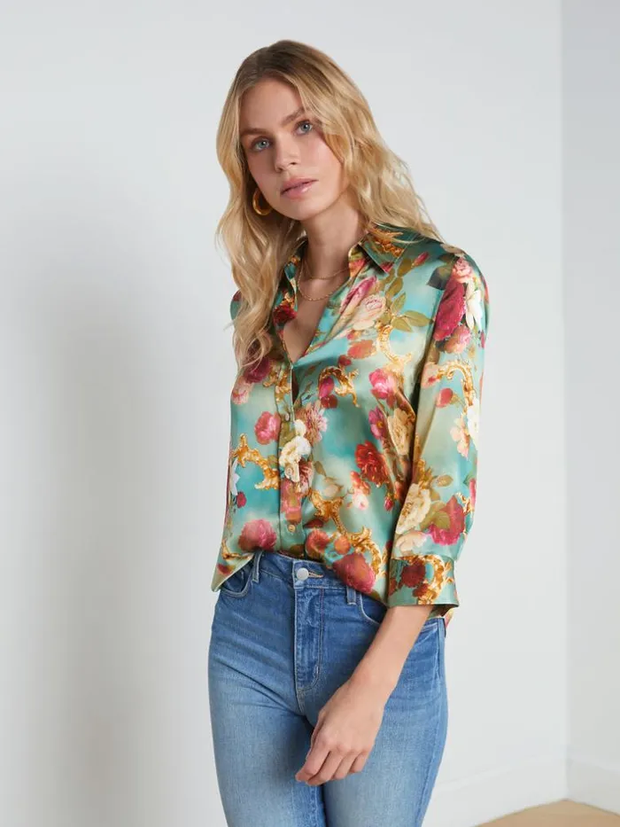 L039Agence Blouses and Tops Women Dani Silk Blouse Small Multi Rococo