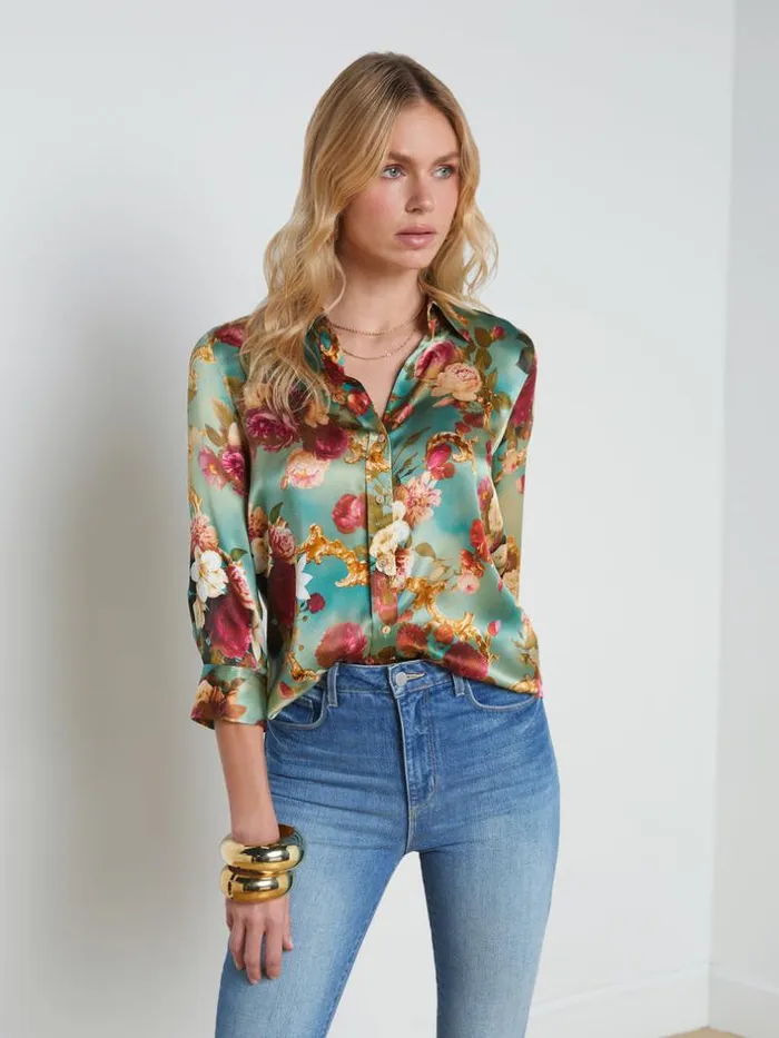 L039Agence Blouses and Tops Women Dani Silk Blouse Small Multi Rococo