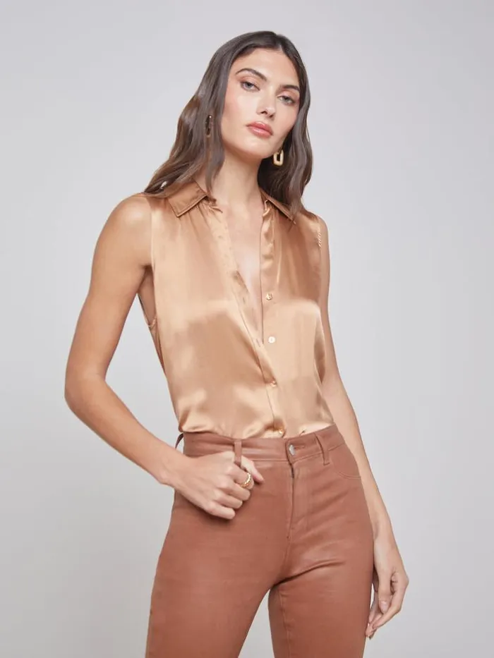 L039Agence Blouses and Tops Women Emmy Sleeveless Silk Blouse Macaroon