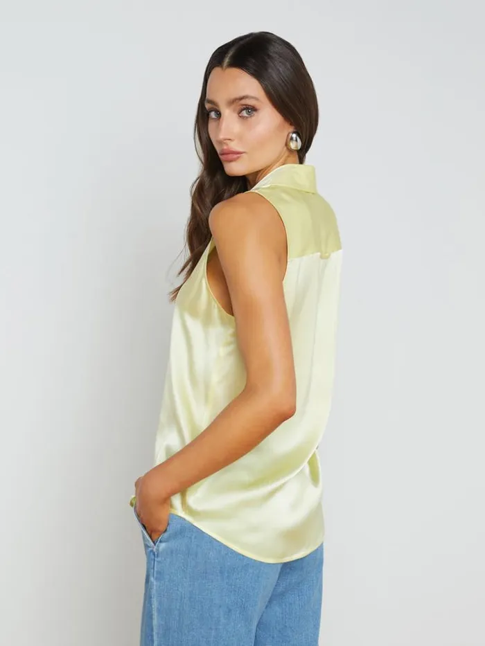 L039Agence Blouses and Tops Women Emmy Sleeveless Silk Blouse Yellow Sorbet