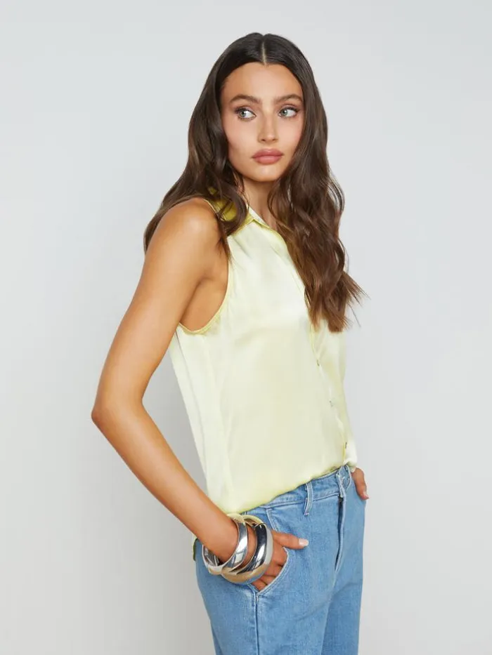 L039Agence Blouses and Tops Women Emmy Sleeveless Silk Blouse Yellow Sorbet