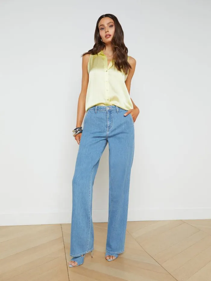 L039Agence Blouses and Tops Women Emmy Sleeveless Silk Blouse Yellow Sorbet