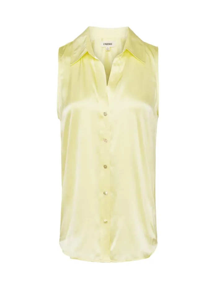 L039Agence Blouses and Tops Women Emmy Sleeveless Silk Blouse Yellow Sorbet