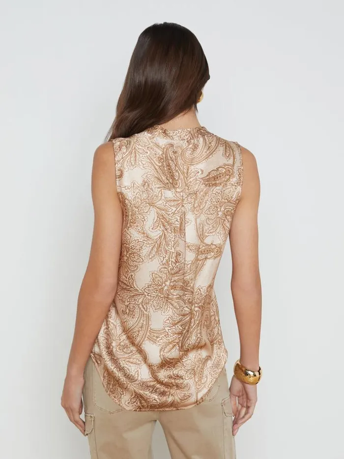 L039Agence Blouses and Tops Women Hendrix Silk Sleeveless Blouse Nude Multi Paisley Toile