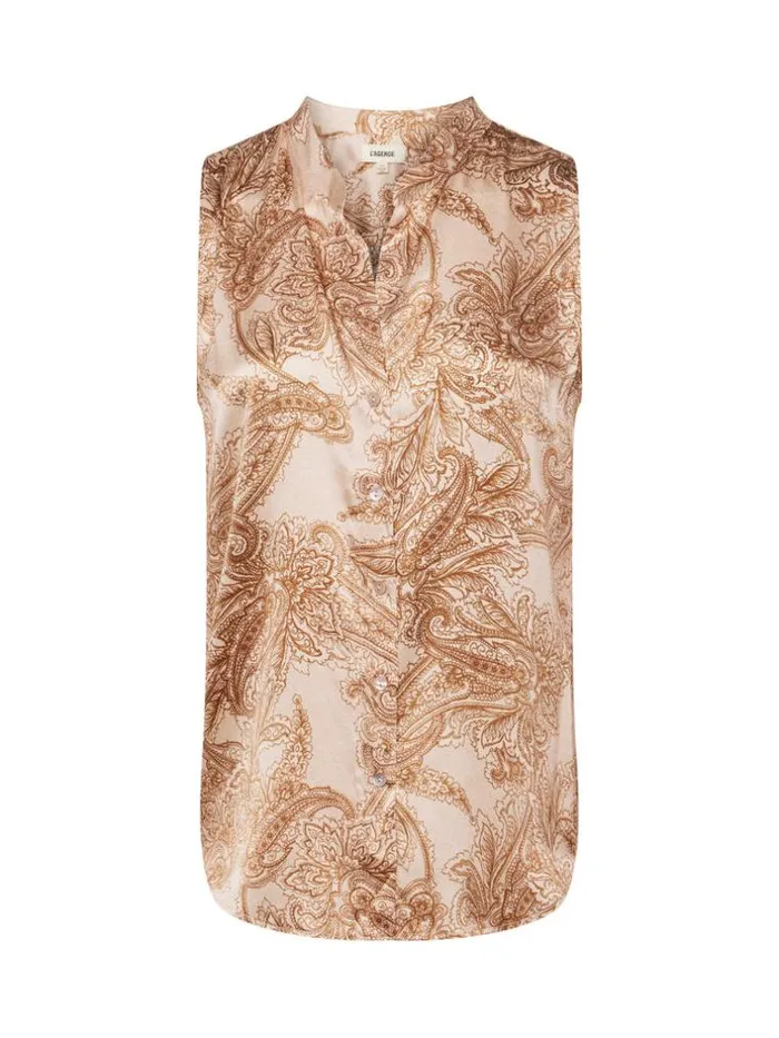 L039Agence Blouses and Tops Women Hendrix Silk Sleeveless Blouse Nude Multi Paisley Toile