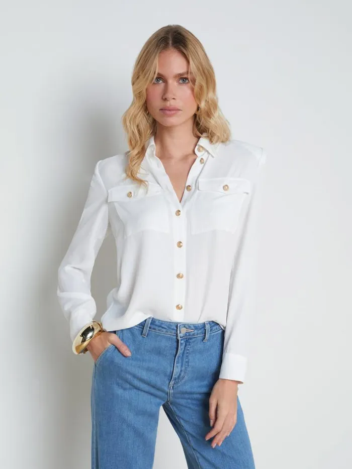 L039Agence Blouses and Tops Women Maisy Cargo Pocket Shirt Ivory