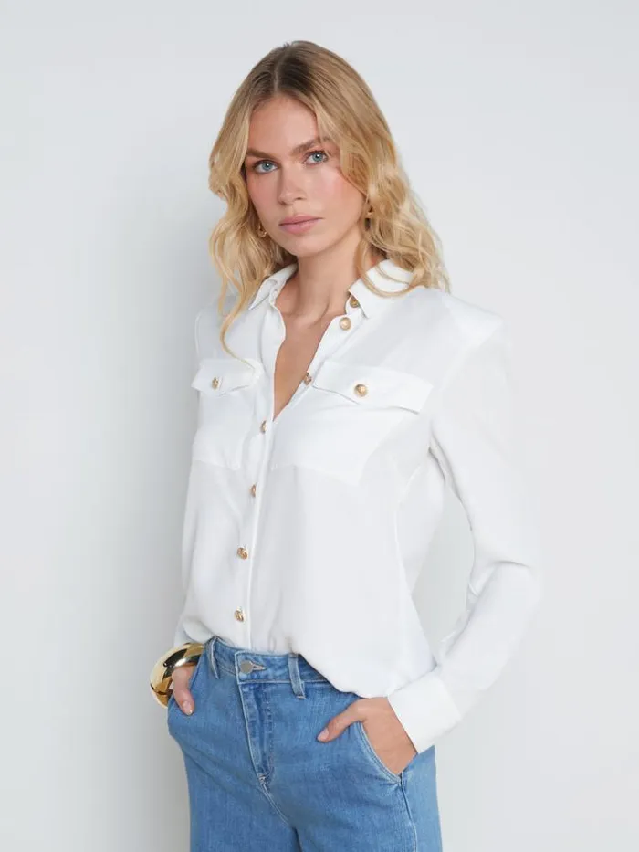 L039Agence Blouses and Tops Women Maisy Cargo Pocket Shirt Ivory
