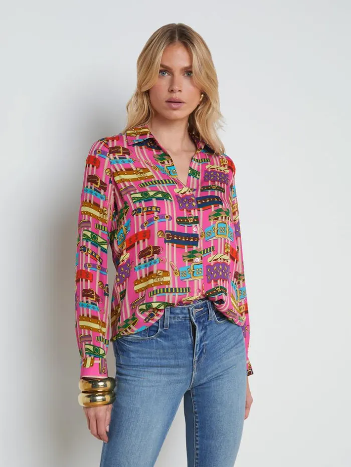 L039Agence Blouses and Tops Women Nina Silk Blouse Rhodamine Multi Bracelet