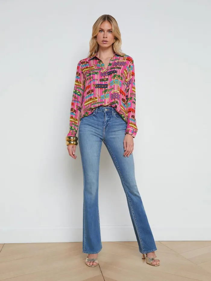 L039Agence Blouses and Tops Women Nina Silk Blouse Rhodamine Multi Bracelet