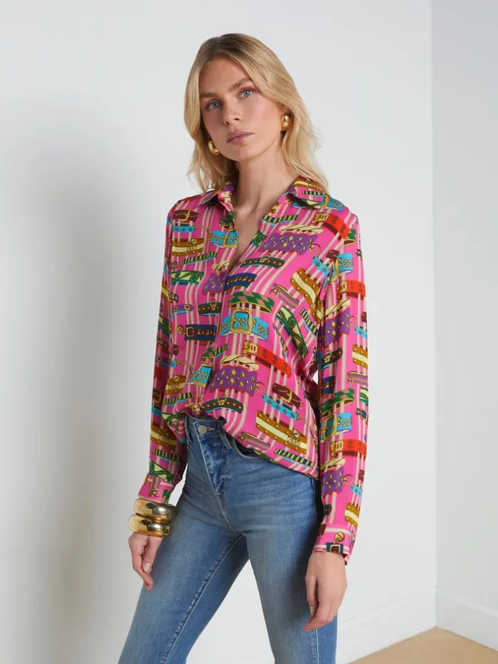 L039Agence Blouses and Tops Women Nina Silk Blouse Rhodamine Multi Bracelet