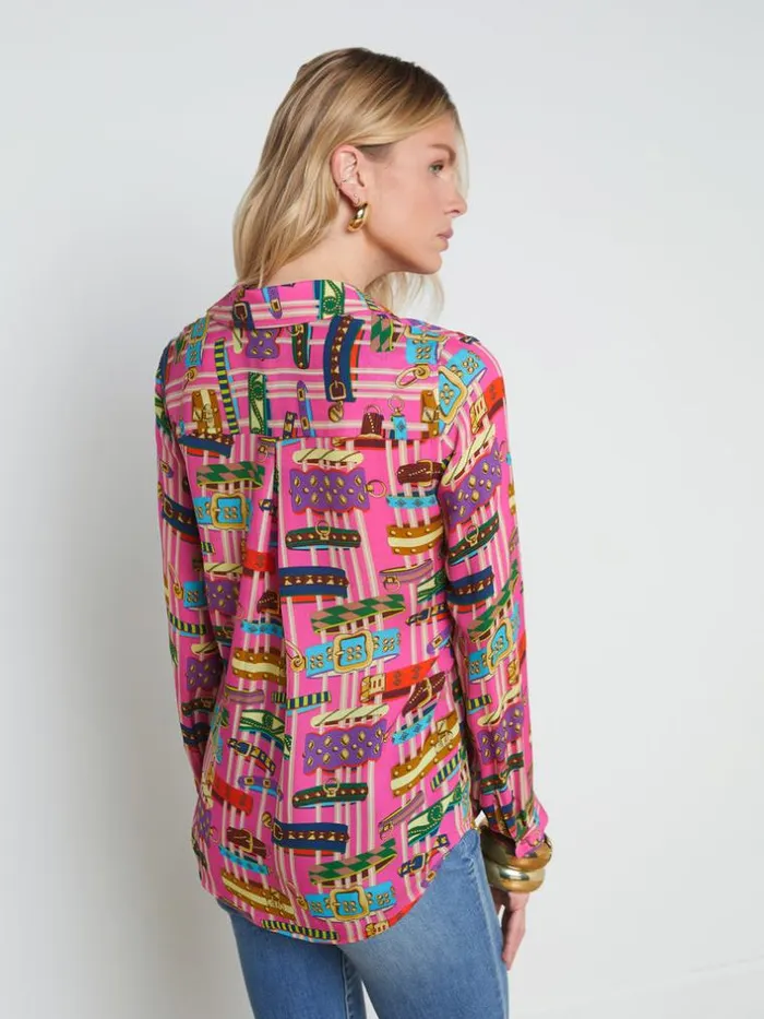 L039Agence Blouses and Tops Women Nina Silk Blouse Rhodamine Multi Bracelet