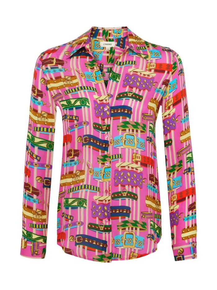 L039Agence Blouses and Tops Women Nina Silk Blouse Rhodamine Multi Bracelet