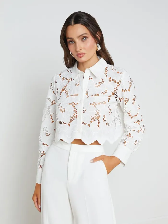 L039Agence Blouses and Tops Women Seychelle Lace Cropped Blouse White