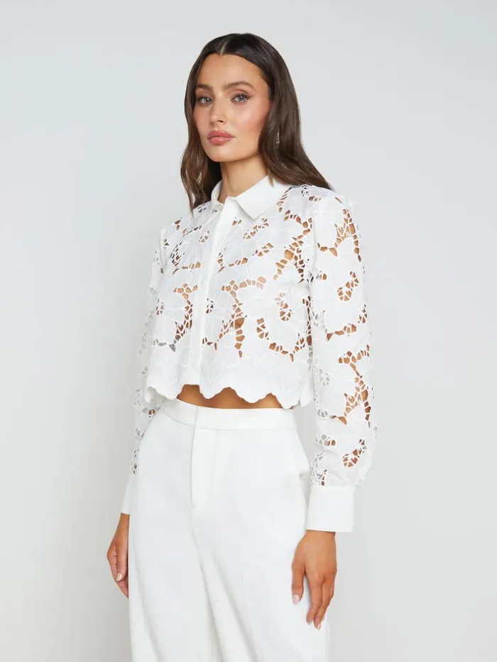 L039Agence Blouses and Tops Women Seychelle Lace Cropped Blouse White