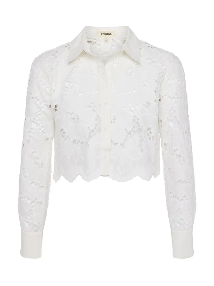 L039Agence Blouses and Tops Women Seychelle Lace Cropped Blouse White