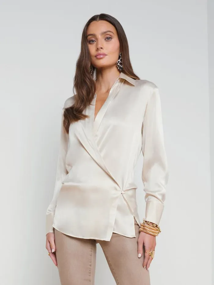 L039Agence Blouses and Tops Women Sora Silk Wrap Blouse Champagne