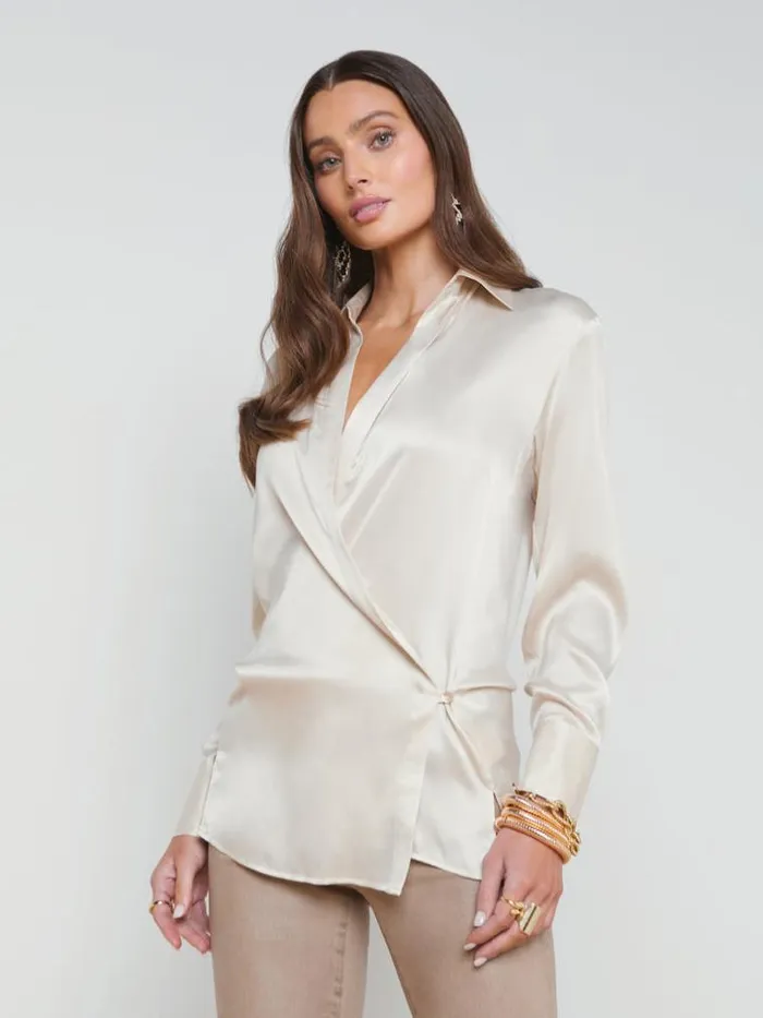L039Agence Blouses and Tops Women Sora Silk Wrap Blouse Champagne