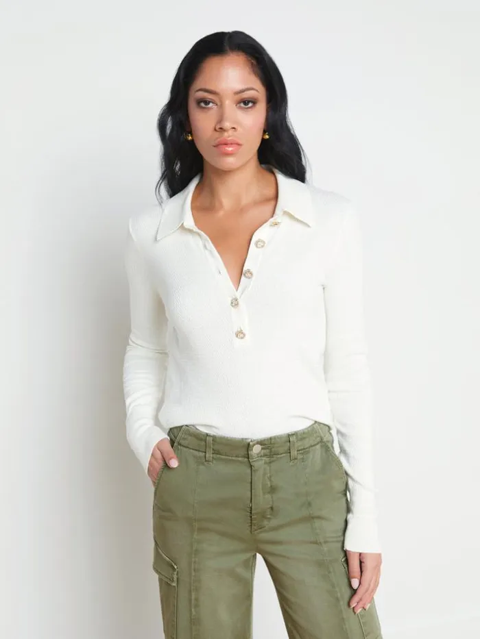 L039Agence Blouses and Tops Women Sterling SilkCotton Blend Sweater Ivory Jewel Button L039Agence Blouses and Tops Women Sterling SilkCotton Blend Sweater Ivory Jewel Button