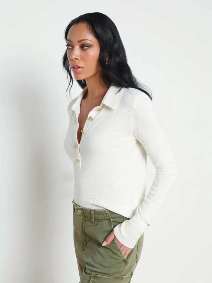 L039Agence Blouses and Tops Women Sterling SilkCotton Blend Sweater Ivory Jewel Button