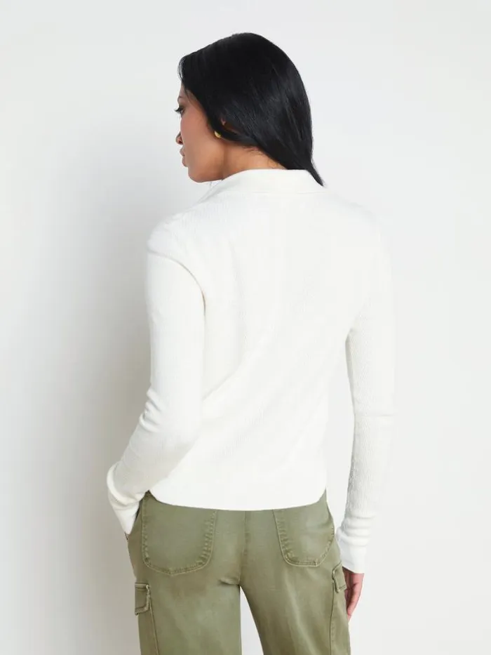 L039Agence Blouses and Tops Women Sterling SilkCotton Blend Sweater Ivory Jewel Button