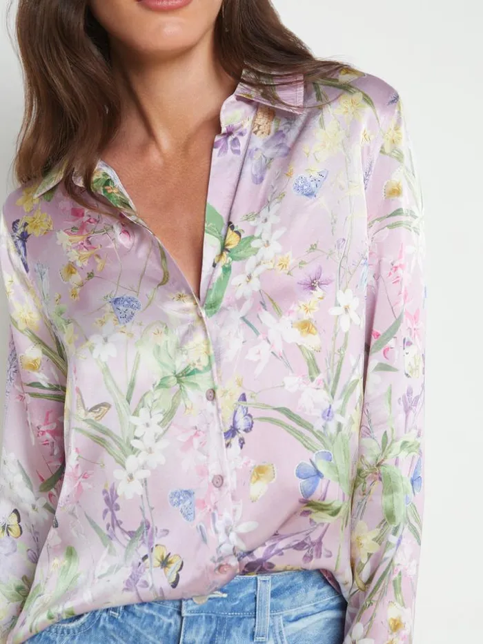 L039Agence Blouses and Tops Women Tyler Silk Blouse Lilac Snow Botanical Butterfly