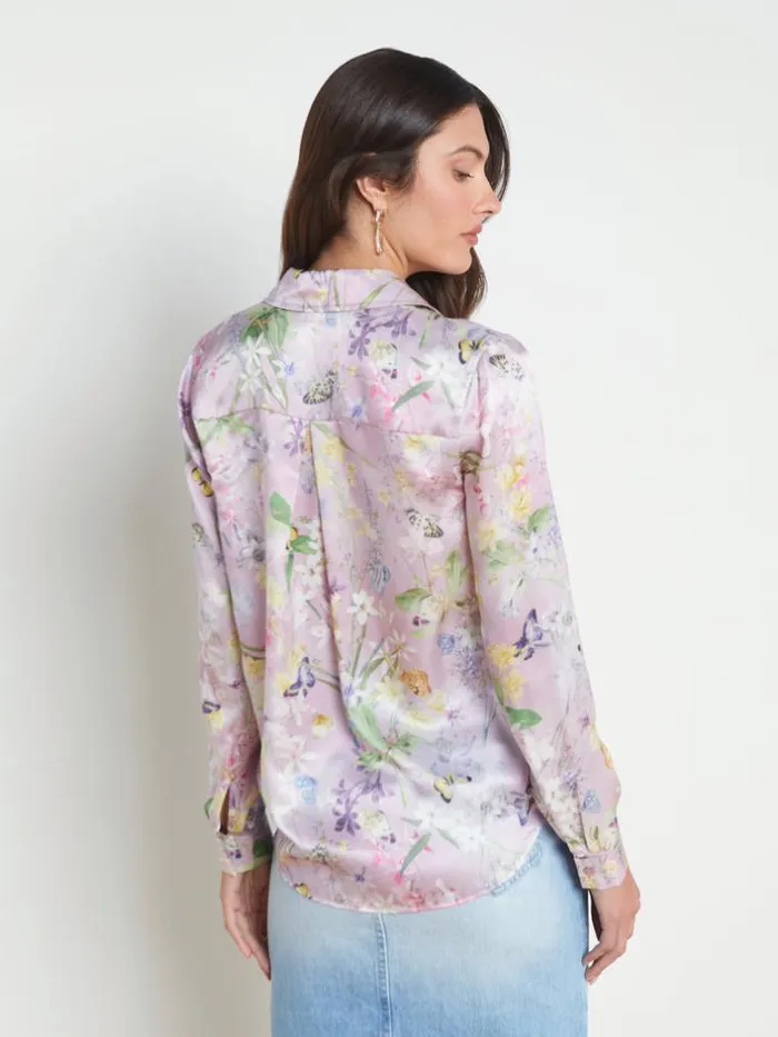L039Agence Blouses and Tops Women Tyler Silk Blouse Lilac Snow Botanical Butterfly