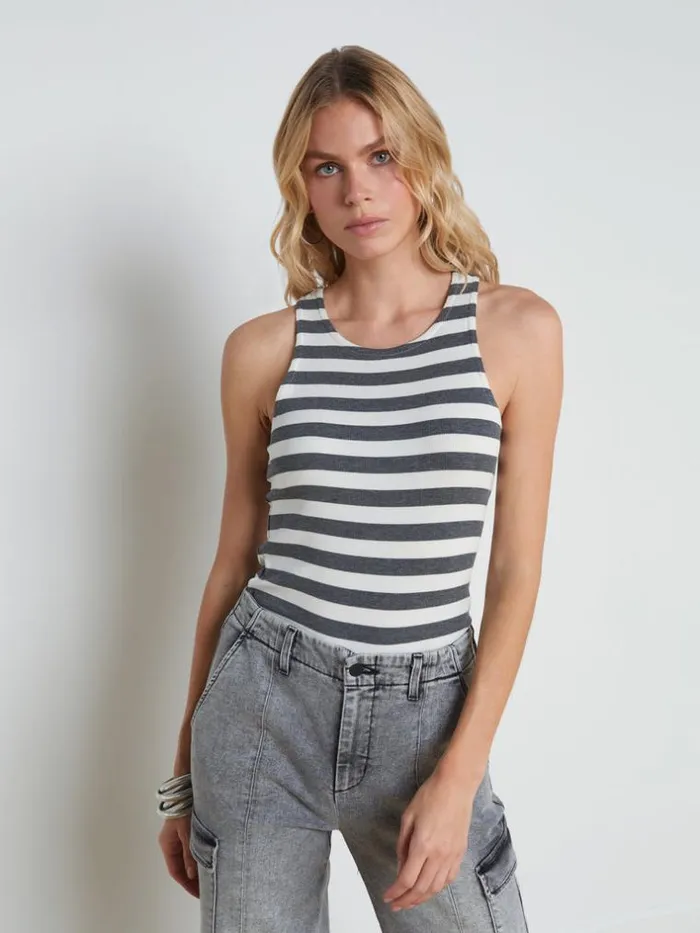 L039Agence Camisoles and Tanks Women Nia Ribbed Tank Marengowhite Stripe
