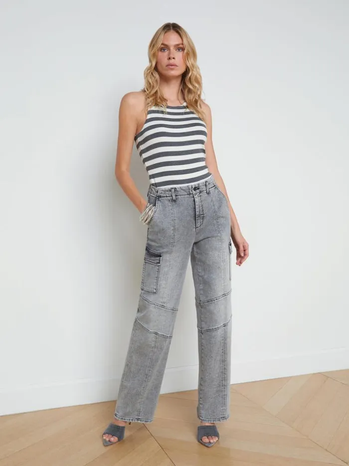 L039Agence Camisoles and Tanks Women Nia Ribbed Tank Marengowhite Stripe