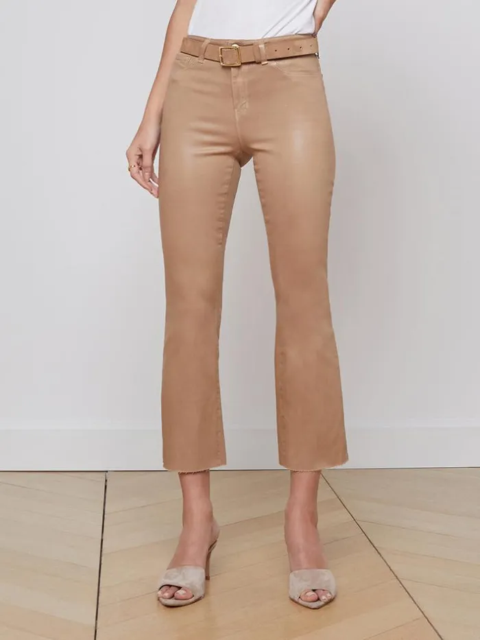 L039Agence Coated Denim Women Kendra Coated Cropped Flare Jean Cappuccino Coated