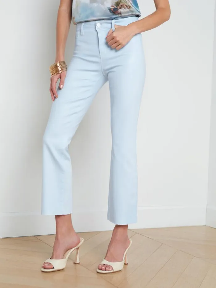 L039Agence Coated Denim Women Kendra Coated Cropped Flare Jean Ice Waterwhite Contrast Coated