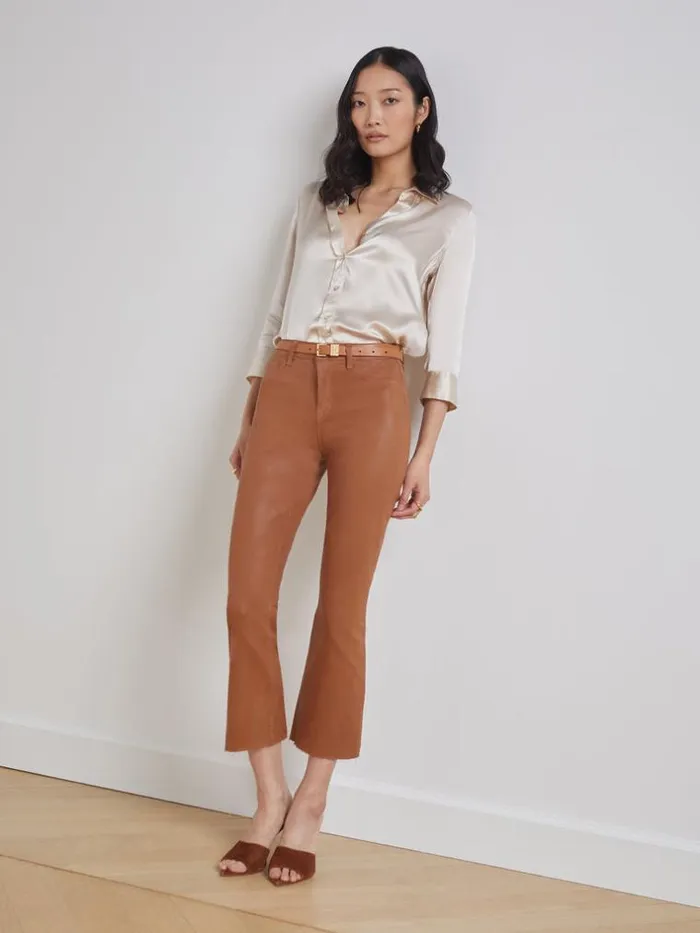 L039Agence Coated Denim Women Kendra Coated Cropped Flare Jean Java Coated