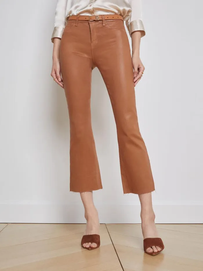 L039Agence Coated Denim Women Kendra Coated Cropped Flare Jean Java Coated