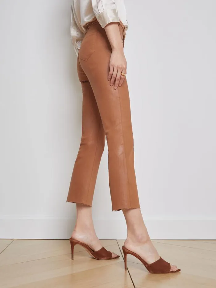 L039Agence Coated Denim Women Kendra Coated Cropped Flare Jean Java Coated