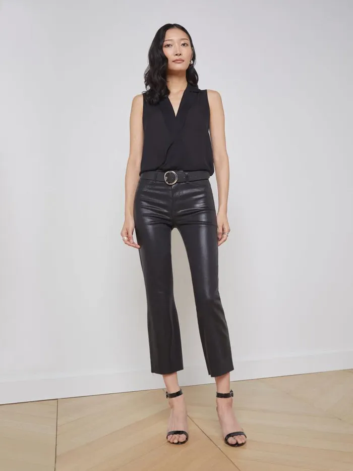 L039Agence Coated Denim Women Kendra Coated Cropped Flare Jean Noir Coated