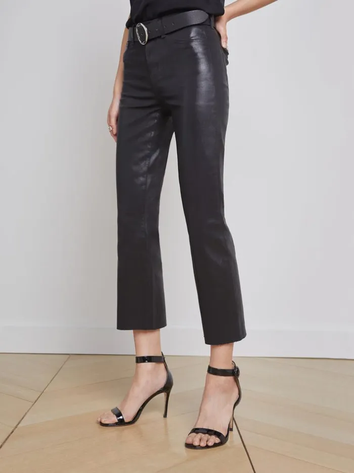 L039Agence Coated Denim Women Kendra Coated Cropped Flare Jean Noir Coated