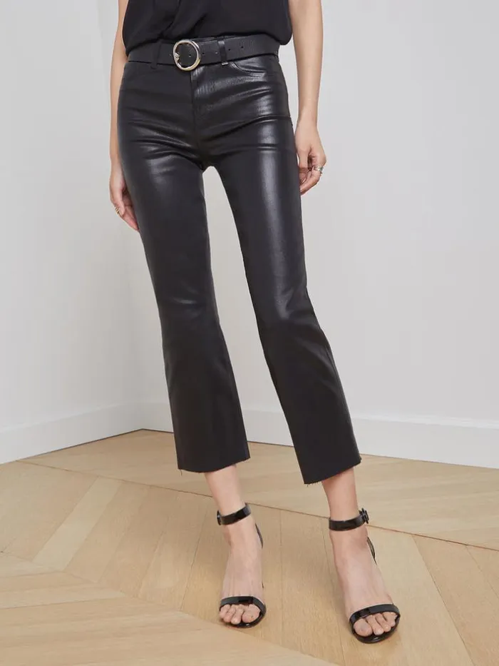 L039Agence Coated Denim Women Kendra Coated Cropped Flare Jean Noir Coated