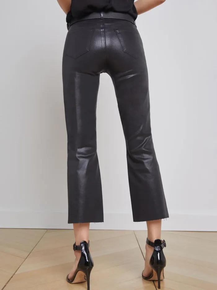 L039Agence Coated Denim Women Kendra Coated Cropped Flare Jean Noir Coated