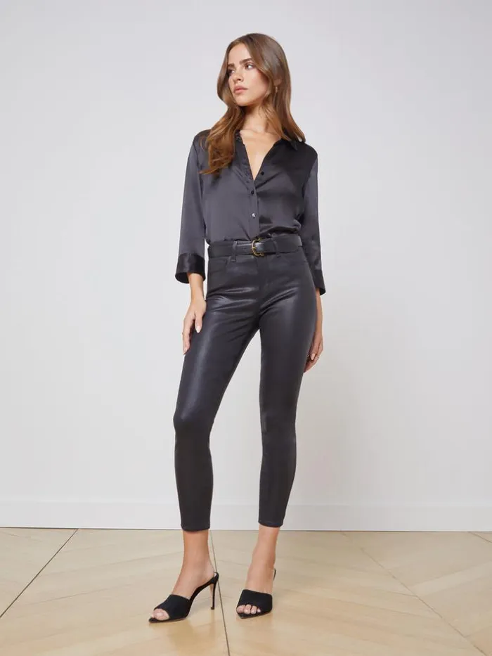 L039Agence Coated Denim Women Margot Coated Skinny Jean Black Coated